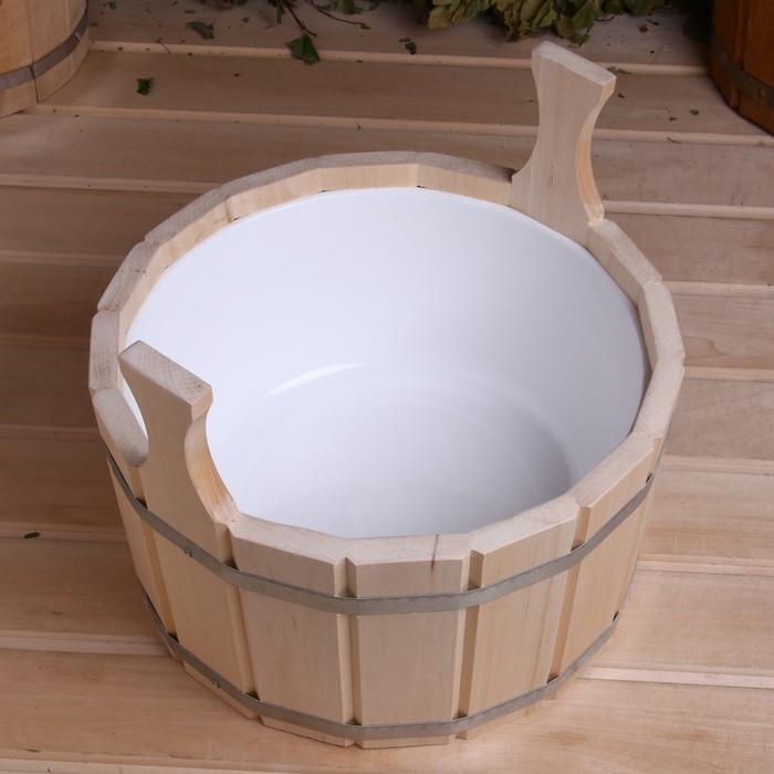 Шайка-таз из липы, 9 л, двуручная, пластиковая вставка Шайка-таз из липы, 9 л, двуручная, пластиковая вставка