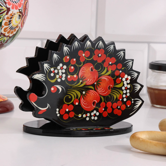 Салфетница «Ежик», 13х10 см, хохлома Салфетница «Ежик», 13х10 см, хохлома