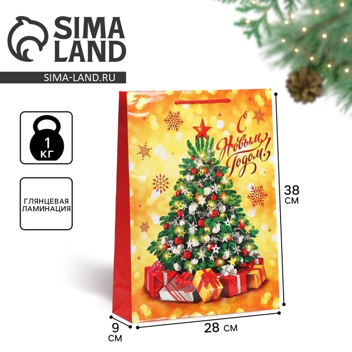 Пакет подарочный новогодний ламинированный «Золото и снежинки», L 28 х 38 х 9 см Пакет подарочный новогодний ламинированный «Золото и снежинки», L 28 х 38 х 9 см