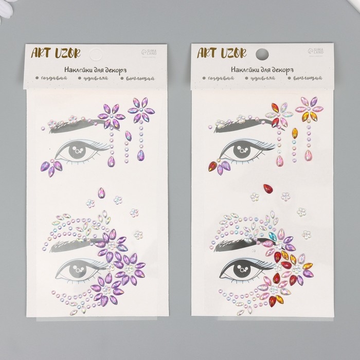 Наклейка пластик стразы Наклейка пластик стразы "Цветочные узоры и слезы-стразы" МИКС 10х19 см