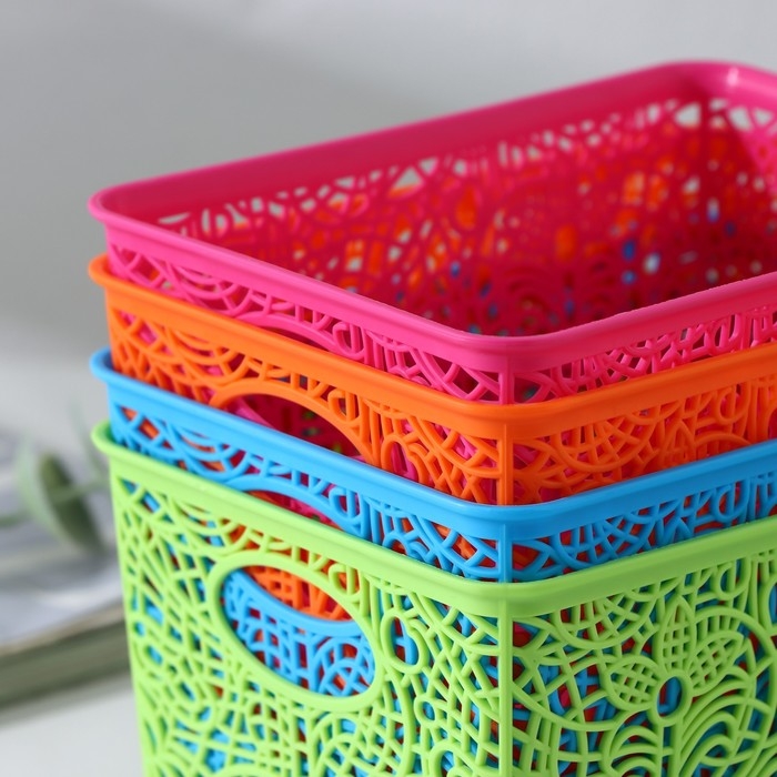 Корзинка для хранения «Кружевные цветы», пластик, 14×10×8 см, цвет МИКС Корзинка для хранения «Кружевные цветы», пластик, 14×10×8 см, цвет МИКС