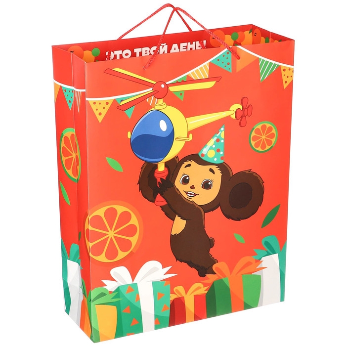 Пакет подарочный, 31х40х11.5 см, упаковка, Чебурашка Пакет подарочный, 31х40х11.5 см, упаковка, Чебурашка