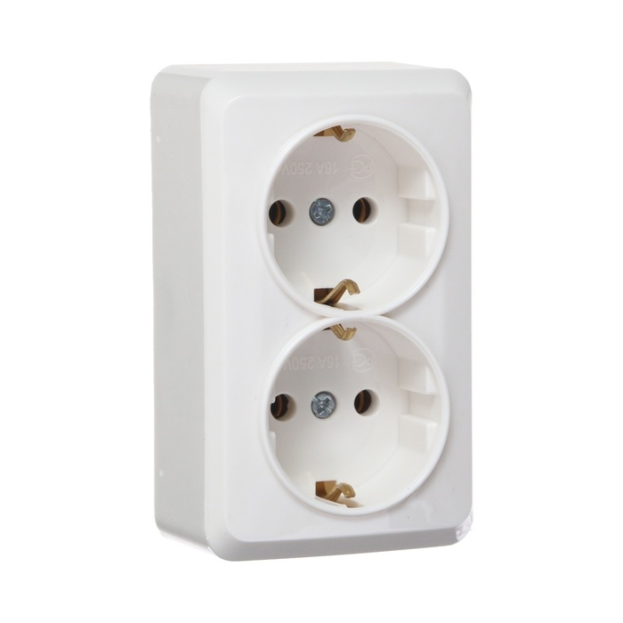 Розетка двухместная Luazon Lighting  Розетка двухместная Luazon Lighting "Лига", 16 А, накладная, с з/к, белая