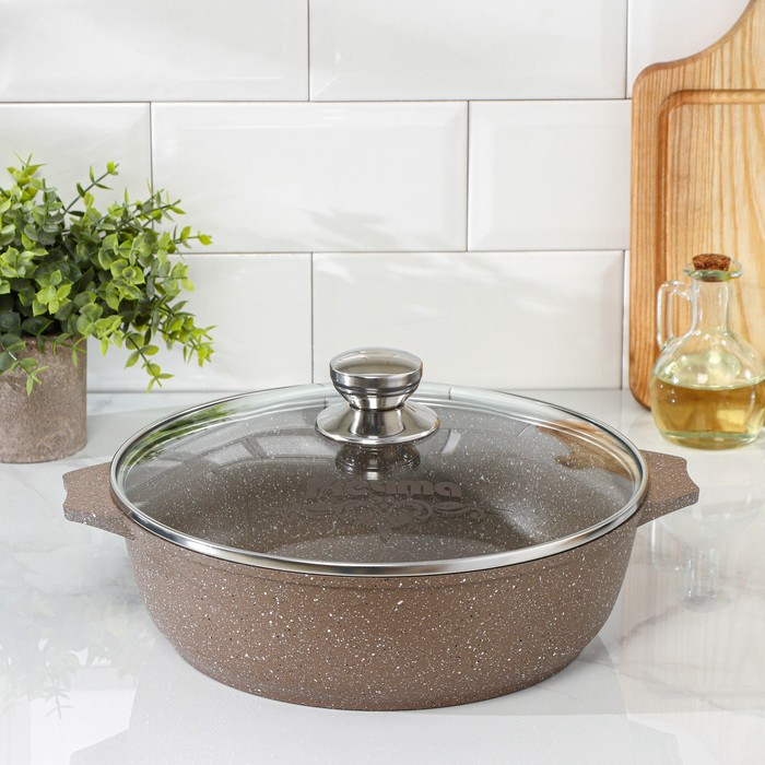 Жаровня «Гранит Brown», 4 л, h=8,5 см, стеклянная крышка, антипригарное покрытие, цвет коричневый Жаровня «Гранит Brown», 4 л, h=8,5 см, стеклянная крышка, антипригарное покрытие, цвет коричневый