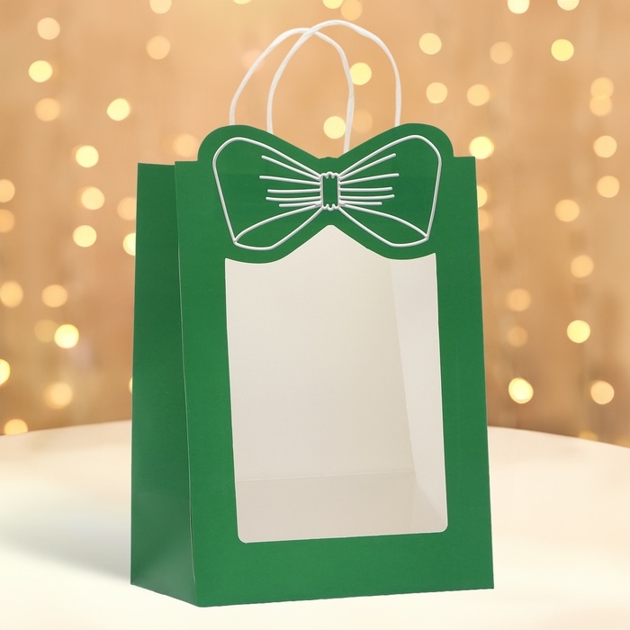Пакет подарочный новогодний с оком Пакет подарочный новогодний с оком "Бант", 30 х 22 х 14, зеленый.