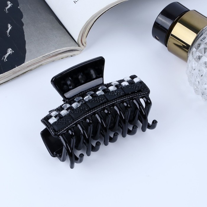 Краб для волос Краб для волос "Равенна" ряд со стразами шашки, 6 см, чёрный