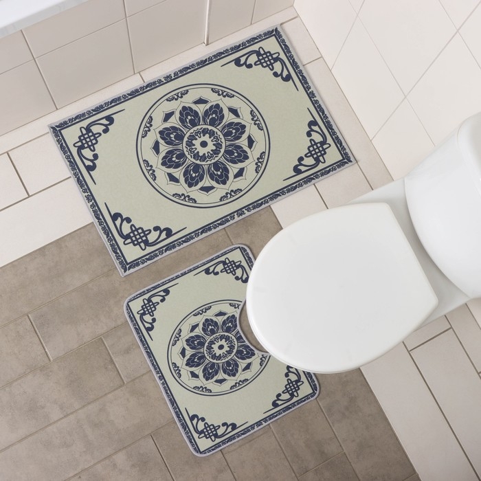 Набор ковриков для ванной и туалета Доляна «Адиса», 2 шт, 50×80 см, 40×50 см, цвет серый