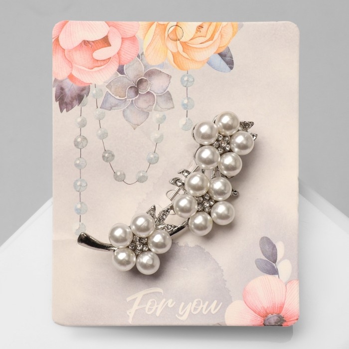 Брошь &laquo;Цветочное трио&raquo; жемчуг, цвет белый в серебре