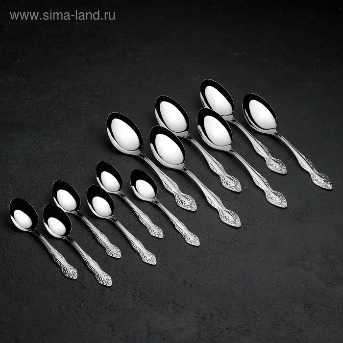 Набор столовых приборов «Славянка», 24 предмета, декоративная коробка, цвет серебряный Набор столовых приборов «Славянка», 24 предмета, декоративная коробка, цвет серебряный