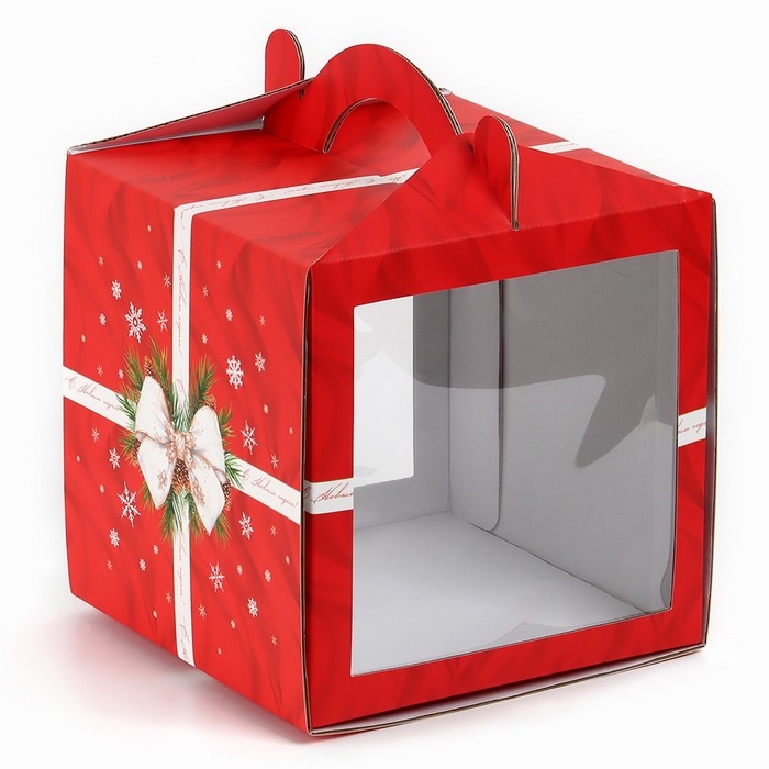 Коробка кондитерская с окном, сундук, «С Новым годом!», 20 х 20 х 20 см, Коробка кондитерская с окном, сундук, «С Новым годом!», 20 х 20 х 20 см,