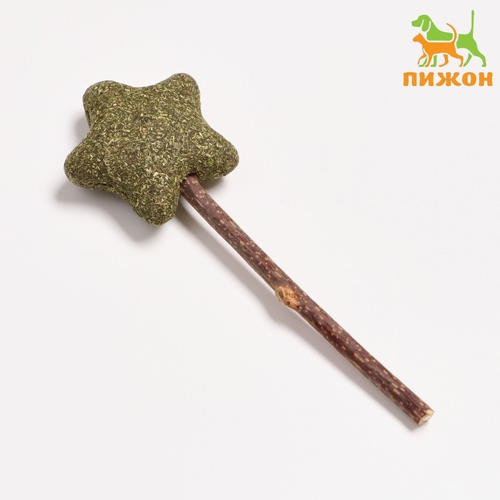 Игрушка для кошек из кошачьей мяты  Игрушка для кошек из кошачьей мяты "Звезда" на палочке из мататаби, 13,5 см