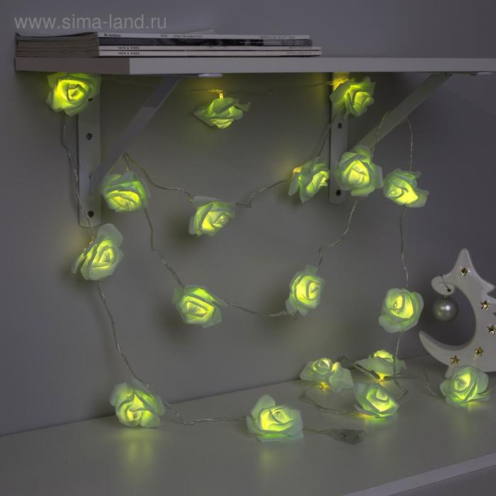 Гирлянда «Нить» 5 м с насадками «Розы зелёные», IP20, прозрачная нить, 20 LED, свечение тёплое белое, 220 В Гирлянда «Нить» 5 м с насадками «Розы зелёные», IP20, прозрачная нить, 20 LED, свечение тёплое белое, 220 В