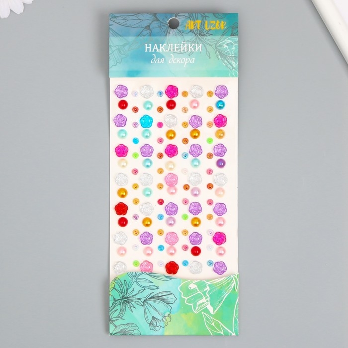Наклейка стразы пластик "Цветы и горох" цвет МИКС 30х10 см