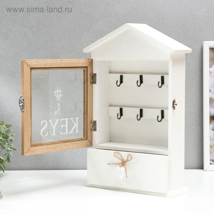 Ключница дерево 6 крючков с ящиком Ключница дерево 6 крючков с ящиком "Ключи от дома" 36х22х8 см