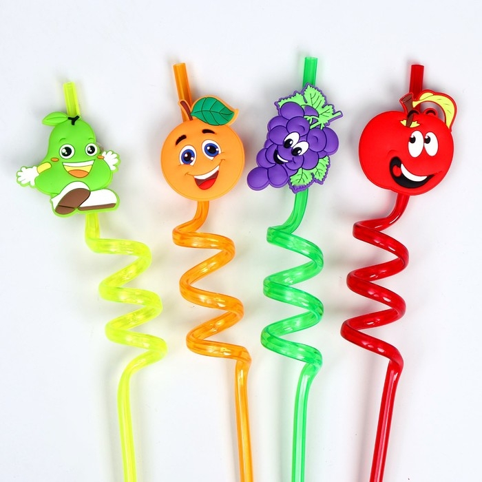 Трубочки для коктейля «Весёлые фрукты», набор 4 шт., МИКС Трубочки для коктейля «Весёлые фрукты», набор 4 шт., МИКС
