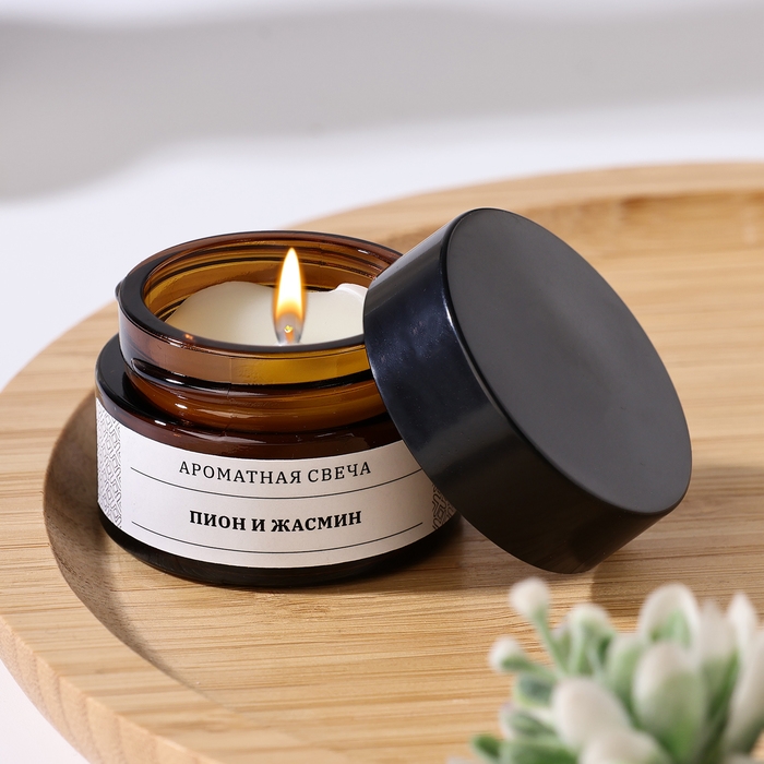 Свеча ароматическая в банке  Свеча ароматическая в банке "Пион и жасмин", соевый воск, 12 г