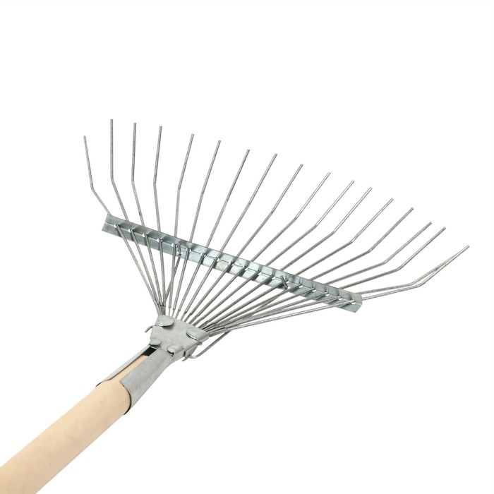 Грабли веерные, проволочные, 18 зубцов, оцинкованные, деревянный черенок Грабли веерные, проволочные, 18 зубцов, оцинкованные, деревянный черенок