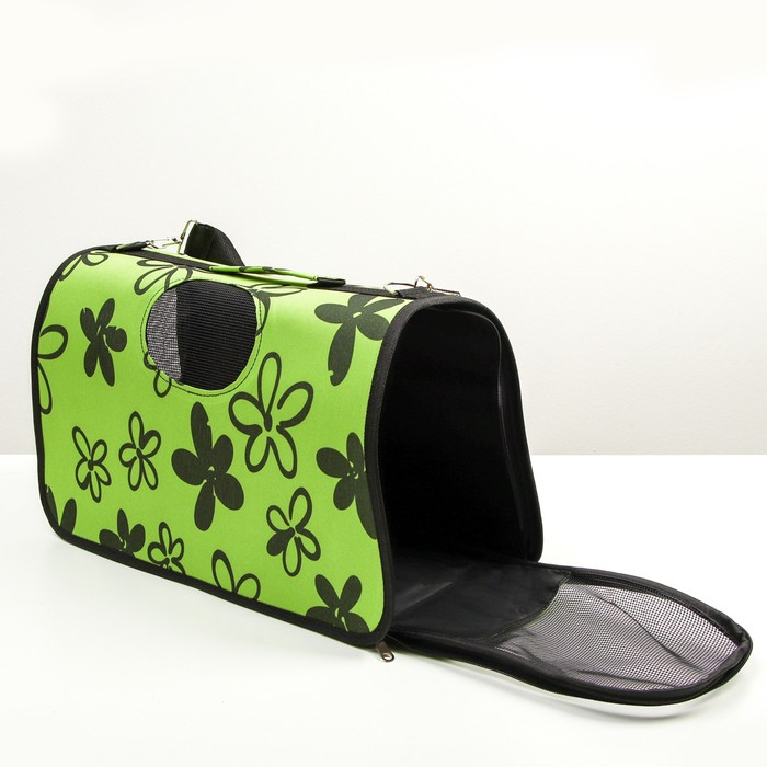 Сумка - переноска для животных  Сумка - переноска для животных "Цветы", зелёная, размер М, 40 х 21 х 27 см