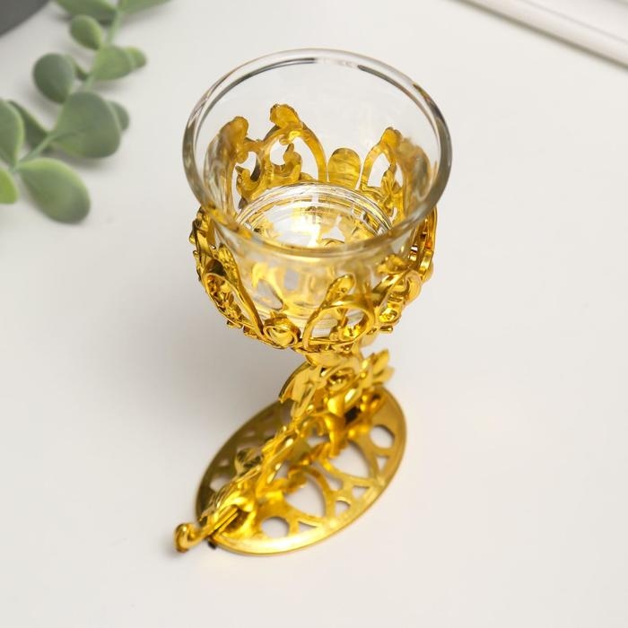 Подсвечник пластик, стекло Подсвечник пластик, стекло "Бабочка" золото 12х7,5х6 см