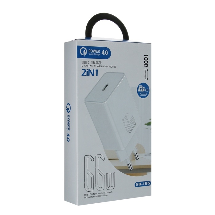 Сетевое зарядное устройство GQ-195, Type-C, 3 A, 66 W, белое Сетевое зарядное устройство GQ-195, Type-C, 3 A, 66 W, белое