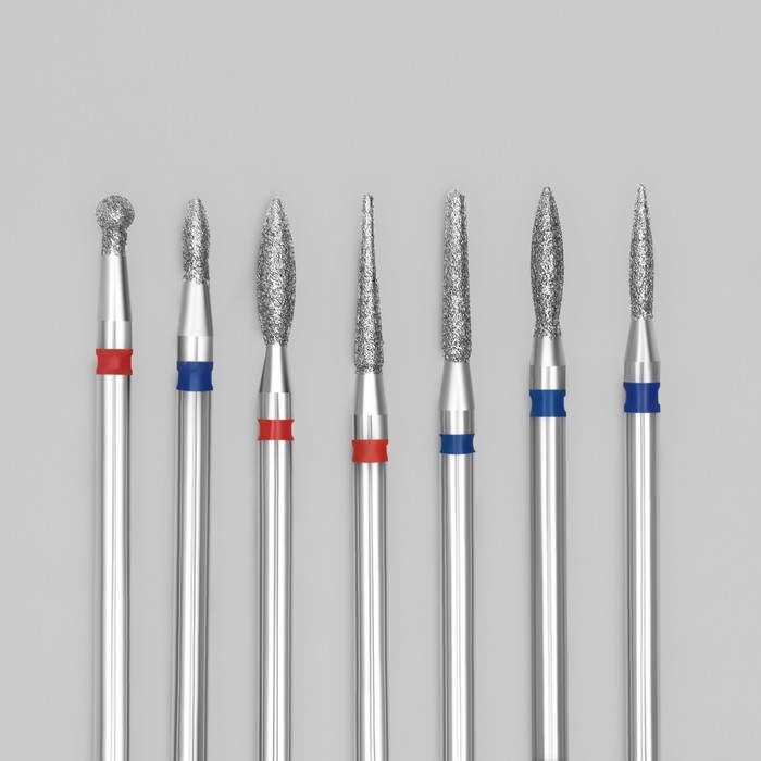 Фрезы алмазные для маникюра, 7 шт, форма и зернистость АССОРТИ Фрезы алмазные для маникюра, 7 шт, форма и зернистость АССОРТИ