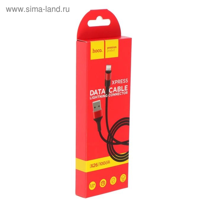 Кабель Hoco X26, Lightning - USB, 2 А, 1 м, чёрно-красный