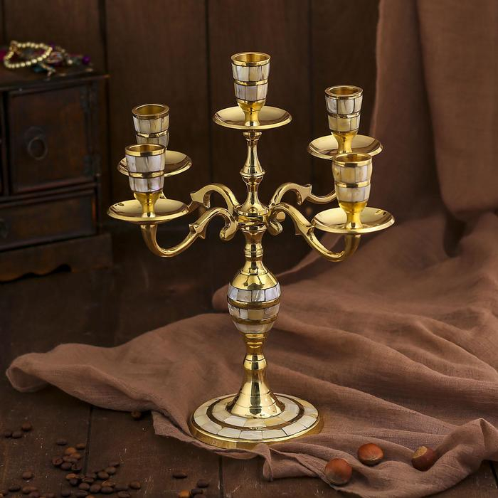 Подсвечник латунь на 5 свечей Подсвечник латунь на 5 свечей "Перламутровые отливы" 25,5х25,5х29 см