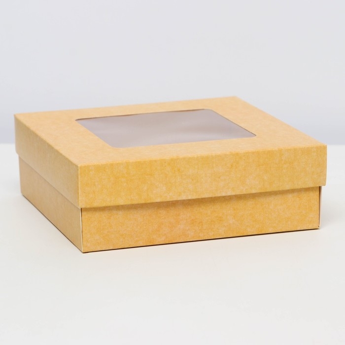 Коробка подарочная складная, упаковка, крышка-дно,с окном, крафт, 15 х 15 х 5 см Коробка подарочная складная, упаковка, крышка-дно,с окном, крафт, 15 х 15 х 5 см
