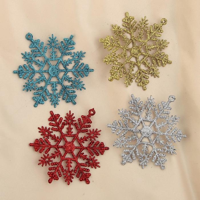 Украшение ёлочное Украшение ёлочное "Снежинка" (набор 4 шт) 7,5х6,5 см, микс