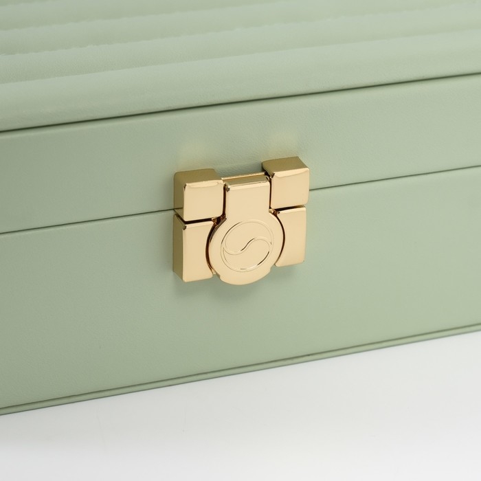 Шкатулка кожзам для украшений "Стёганная. Полоски" серо-зелёная 14х20х8 см