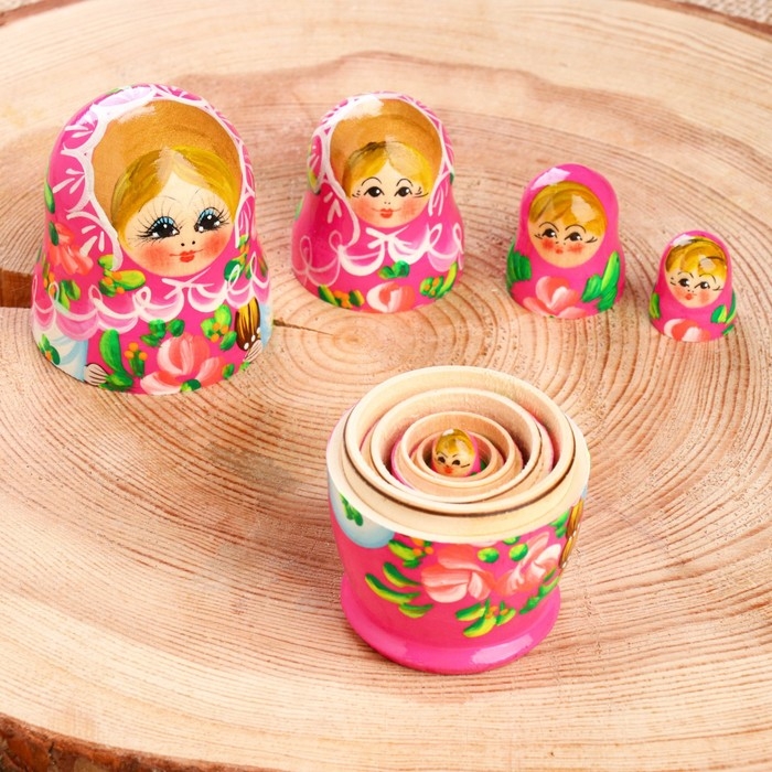 Матрёшка «Розочки»,  розовое платье, 5 кукольная, 10 см Матрёшка «Розочки»,  розовое платье, 5 кукольная, 10 см