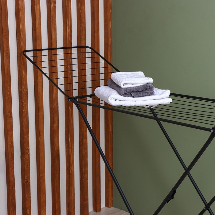 Сушилка для белья напольная складная, рабочая длина 20 м, высота от пола 95 см, ширина 54 см, цвет чёрный