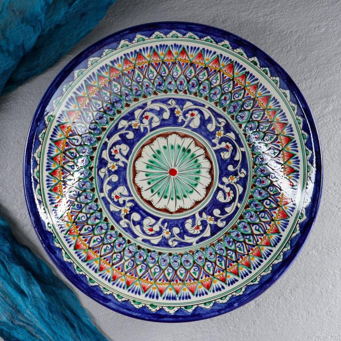 Ляган Риштанская Керамика  Ляган Риштанская Керамика "Узоры", 33 см, синий, глубокий