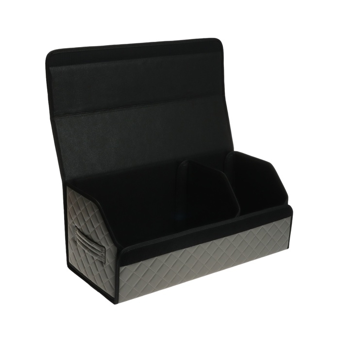 Органайзер кофр в багажник автомобиля Cartage саквояж, экокожа стеганая, 70 см, серый