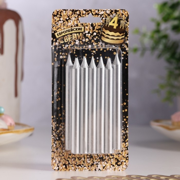 Набор свечей для торта  Набор свечей для торта "Спарк", 12 шт, 8 см, серебряный металлик