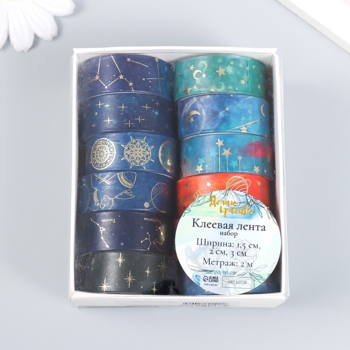 Клейкая лента бумага Клейкая лента бумага "Звёздное небо" набор 12 шт ширина 1,5 см намотка 2 м