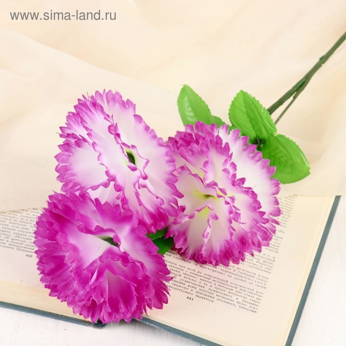 Цветы искусственные "Гвоздика трио" 11х58 см, бело-сиреневый