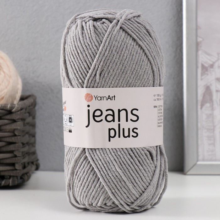 Пряжа  Пряжа "Jeans plus" 55% хлопок, 45% акрил 160м/100гр (46 серый)