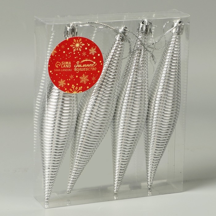 Украшение ёлочное Украшение ёлочное "Морозец" (набор 4 шт) 3х14,5 см, серебро