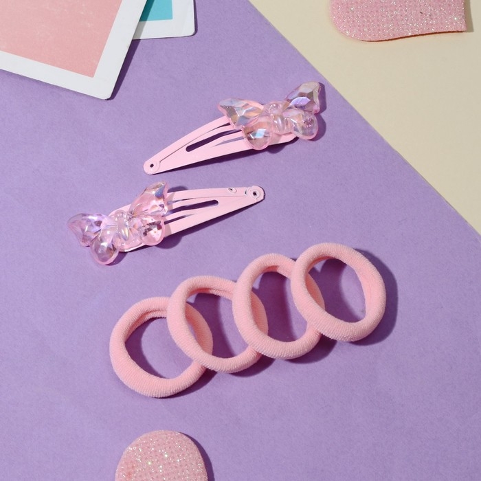 Набор для волос Набор для волос "Розовое чудо" (2 невидимки 5 см, 4 резинки) бабочка, розовый