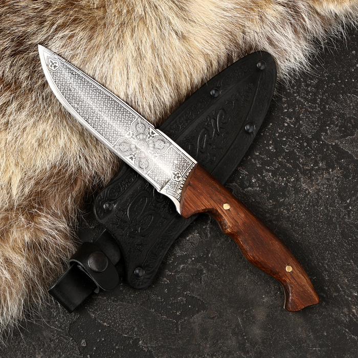 Нож кавказский, туристический Нож кавказский, туристический "Зодиак" с ножнами, сталь - 40х13, вощеный орех, 14.5 см