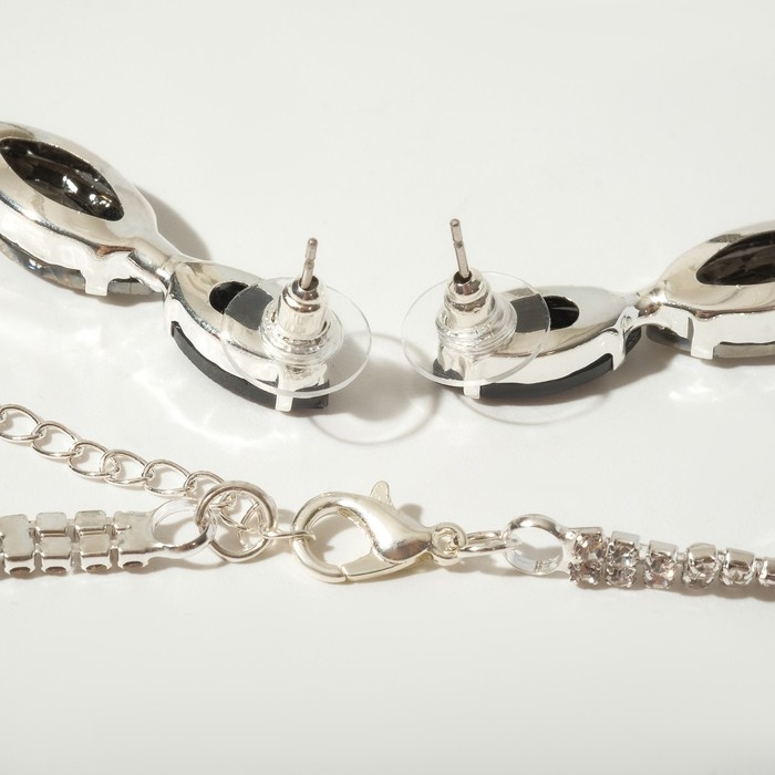 Набор 2 предмета: серьги, колье «Цветение» царское , цвет бело-серый в серебре Набор 2 предмета: серьги, колье «Цветение» царское , цвет бело-серый в серебре