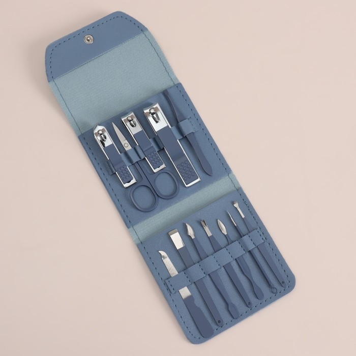 Набор маникюрный, 12 предметов, в футляре, цвет синий Набор маникюрный, 12 предметов, в футляре, цвет синий