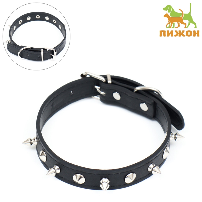 Ошейник  Ошейник "Лион" с шипами 45 х 2 см, ОШ 34-40 см, искусственная кожа, чёрный