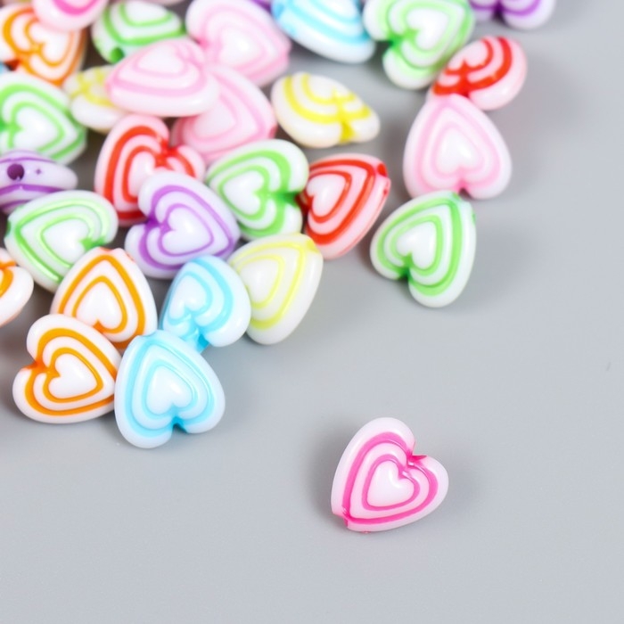 Бусины для творчества пластик Бусины для творчества пластик "Сердце тройное" разноцветные набор 20 гр 0,7х1,1х1,1 см