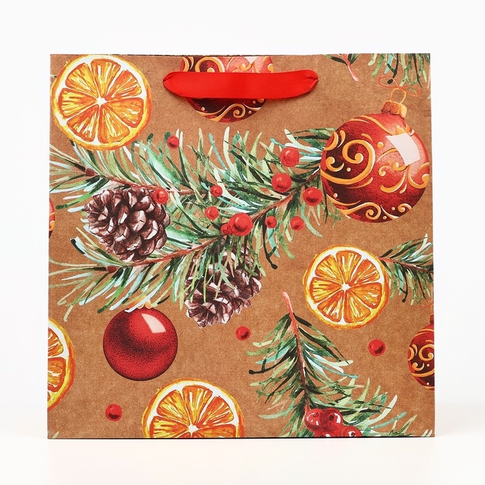 Пакет подарочный новогодний крафтовый квадратный «Новогоднее настроение», 30 х 30 х 12 см, Новый год Пакет подарочный новогодний крафтовый квадратный «Новогоднее настроение», 30 х 30 х 12 см, Новый год