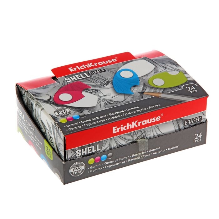 Ластик в пластиковом футляре ErichKrause Shell, мягкий, гипоаллергенный, МИКС Ластик в пластиковом футляре ErichKrause Shell, мягкий, гипоаллергенный, МИКС