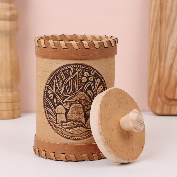 Туес &laquo;Грибочки&raquo;, 8&times;8&times;14 см, береста