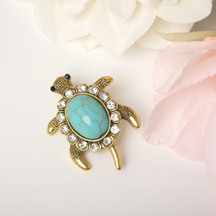 Брошь «Черепашка» панцирь под бирюзу, цвет голубой в чернёном золоте Брошь «Черепашка» панцирь под бирюзу, цвет голубой в чернёном золоте