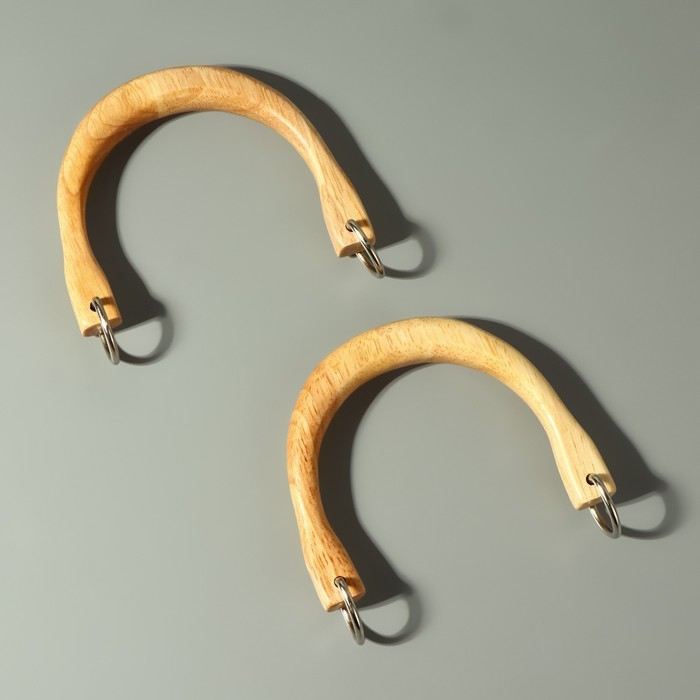 Ручки для сумки деревянные, с полукольцами, 10,3 × 8 см, 2 шт, цвет бежевый/серебряный Ручки для сумки деревянные, с полукольцами, 10,3 × 8 см, 2 шт, цвет бежевый/серебряный